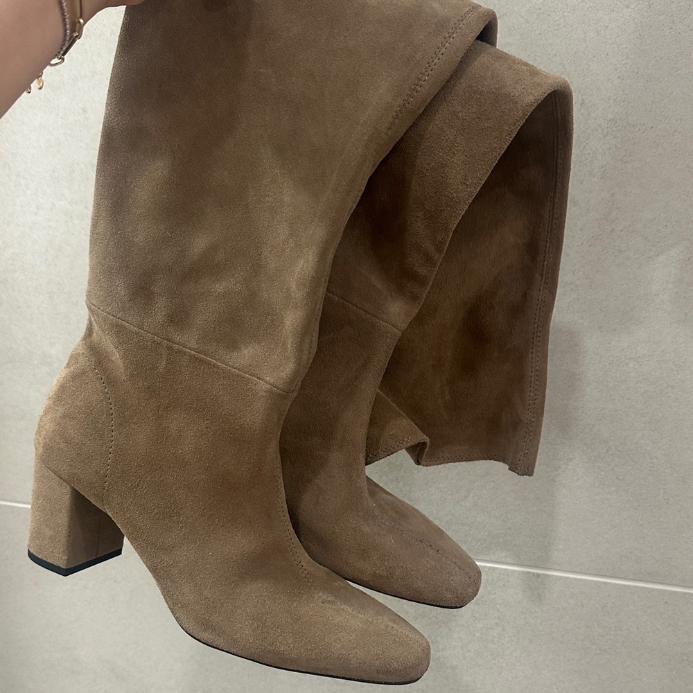 Zara Tan Suede Over the Knee Boots